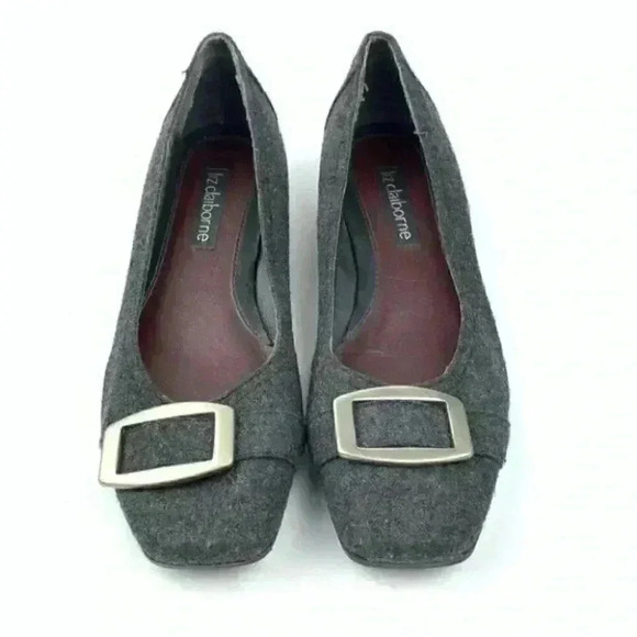 Liz Claiborne flats sz 5.5 gray buckle square toe vintage 90s - Picture 2 of 12